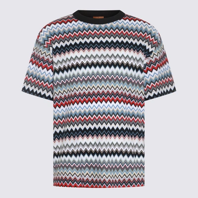 Shop Missoni Multicolour Cotton T-shirt In Red, Blue And Grey Tones