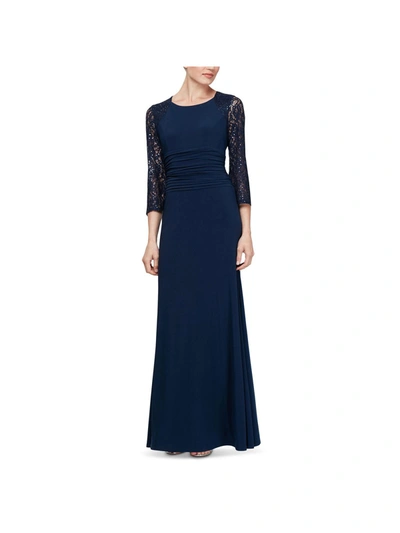 Shop Slny Womens Ruched Lace Evening Dress In Blue