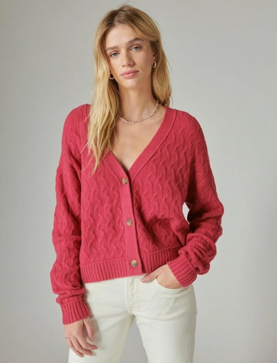 Shop Lucky Brand Women's Cozy Cable Stitch Cardigan In Red
