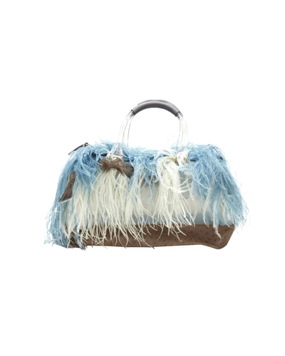 Shop Furla Rare  Candy Burlesque Limited Edition Feather Trim Pvc Boston Bag In Blue