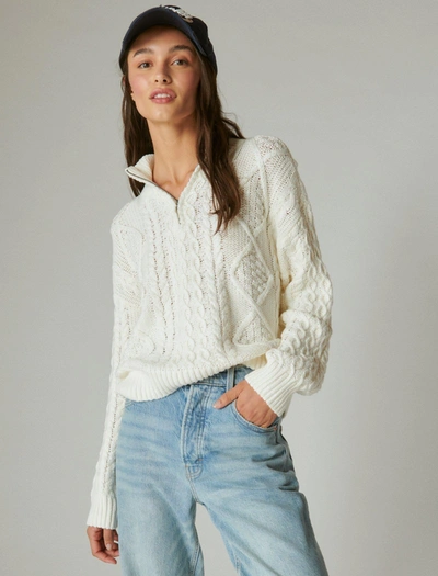 Shop Lucky Brand Women's Cable Zip Mock Neck Sweater In White