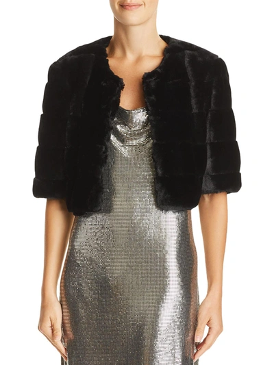 Shop Eliza J Womens Lightweight Cropped Faux Fur Jacket In Black