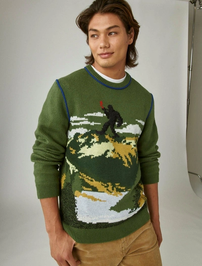 Shop Lucky Brand Men's Intarsia Crew Neck Sweater In Green