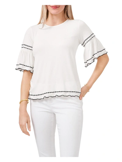 Shop Vince Camuto Womens Embroidered Stretch Blouse In White
