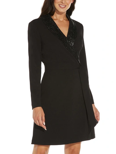 Shop Adrianna Papell Womens Sequined Surplice Wrap Dress In Black