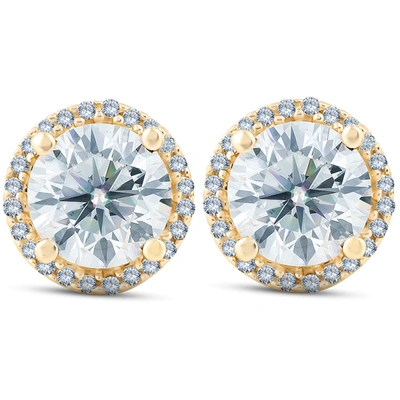 Pompeii3 2 1/5 Ct Diamond Halo Screw Back Studs 10k Yellow Gold Lab Grown In Multi