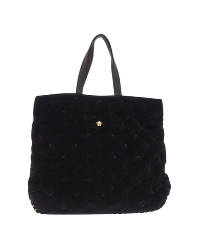 Shop Versace New  Runway Pillow Talk Black Velvet Quilted Foldover Clutch Tote Bag