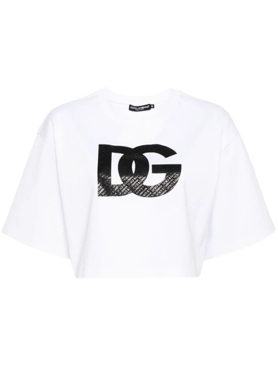 Shop Dolce & Gabbana Logo Cotton Cropped T-shirt In White
