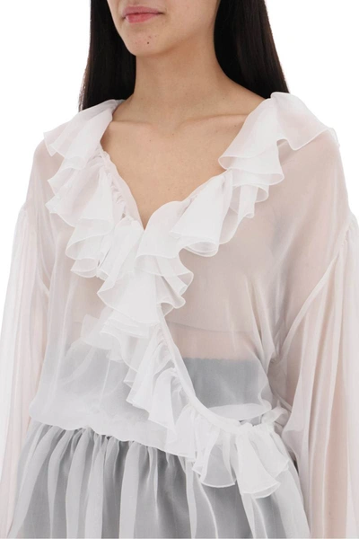Shop Dolce & Gabbana Silk Chiffon Blouse With Ruffles. In White