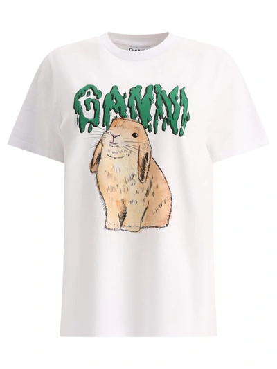 Shop Ganni "graphic Bunny" T-shirt In White