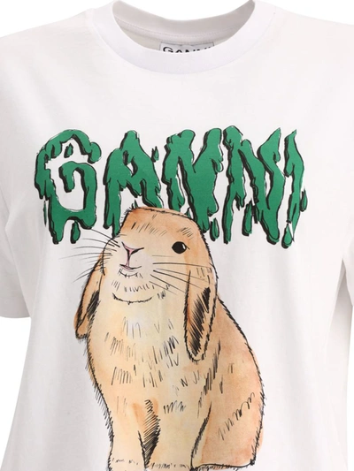 Shop Ganni "graphic Bunny" T-shirt In White