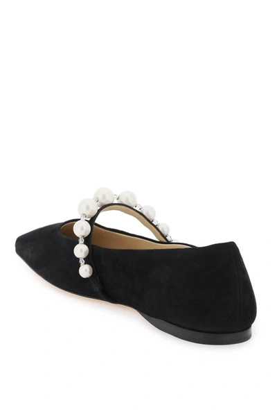 Shop Jimmy Choo Suede Leather Ballerina Flats With Pearl In Black