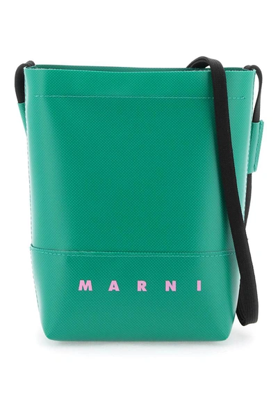Shop Marni Coated Canvas Crossbody Bag In Green