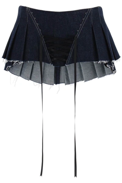 Shop Dilara Findikoglu Micro Pleated Skirt With Corset In Blue