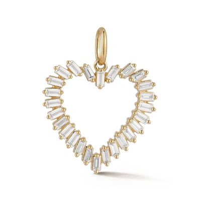 Shop Dana Rebecca Designs Sadie Pearl Baguette Heart Charm In Yellow Gold