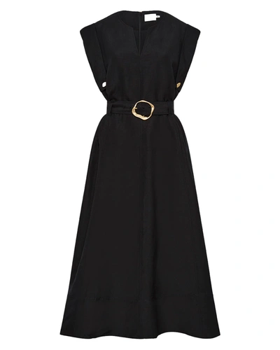 Shop Aje Lyric Belted Midi Dress In Black