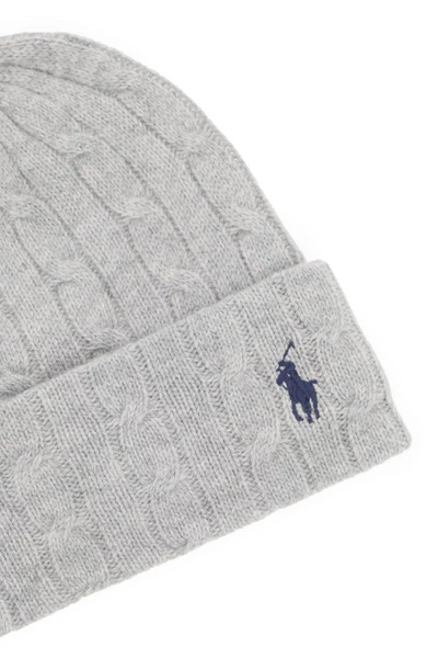 Shop Polo Ralph Lauren Cable-knit Cashmere And Wool Beanie Hat In Grey