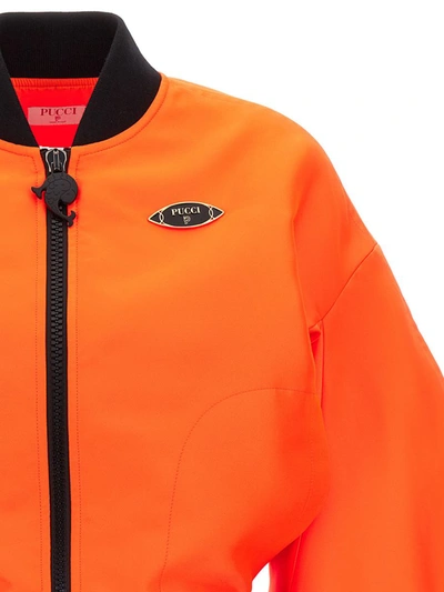 Shop Pucci Neon Logo Bomber Jacket In Orange