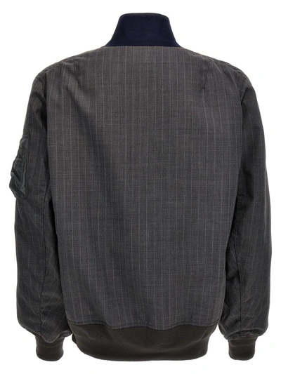 Shop Sacai Pinstriped Bomber Jacket In Gray
