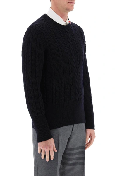 Shop Thom Browne Cable Wool Sweater With Rwb Detail In Blue