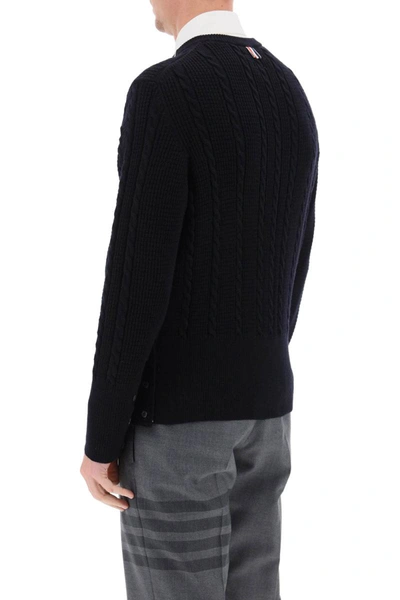 Shop Thom Browne Cable Wool Sweater With Rwb Detail In Blue