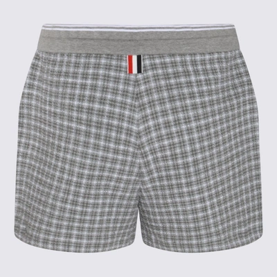 Shop Thom Browne Grey And White Cotton Blend Shorts In Mid Grey