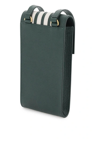 Shop Thom Browne Leather Crossbody Phone Holder In Green