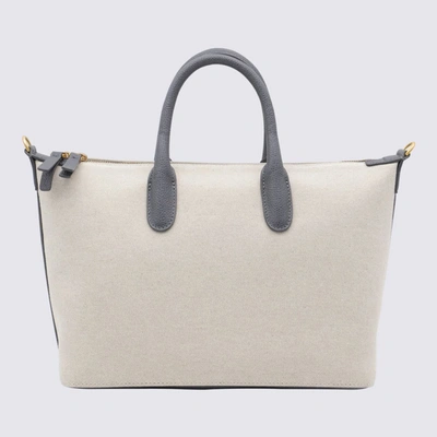 Shop Thom Browne Natural Canvas And Leather Tote Bag In Beige
