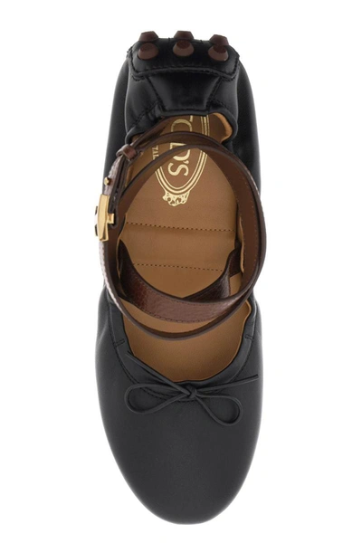 Shop Tod's Bubble Leather Ballet Flats Shoes With Strap In Black