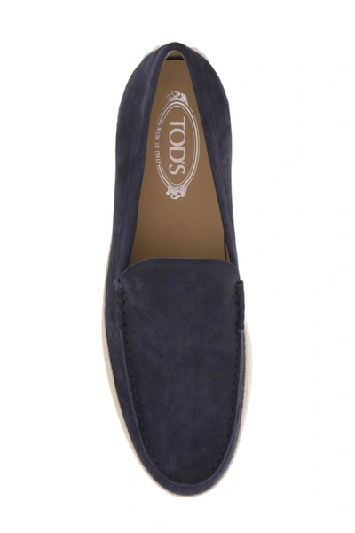 Shop Tod's Suede Slip-on With Rafia Insert In Blue