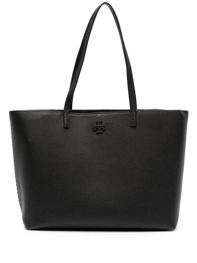 Shop Tory Burch Mcgraw Leather Tote Bag In Black