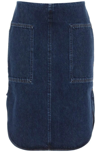 Shop Totême Toteme Curved Hem Denim Skirt In Blue