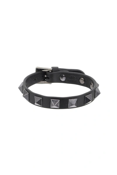 Shop Valentino Garavani Rockstud Leather Bracelet In Black