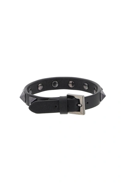 Shop Valentino Garavani Rockstud Leather Bracelet In Black