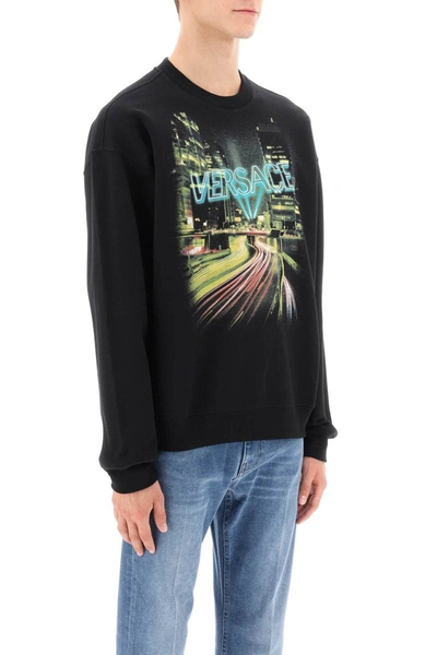 Shop Versace Crew-neck Sweatshirt With City Lights Print In Black