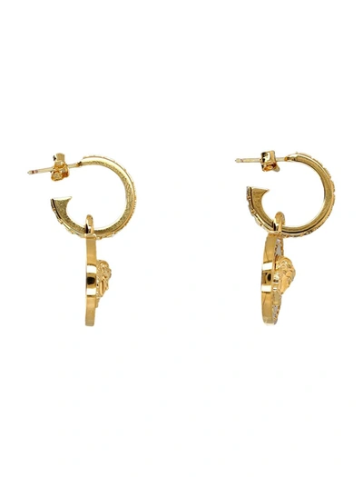 Shop Versace Crystal La Medusa Greca Earrings In Gold Silver