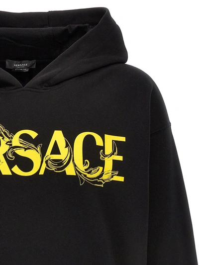 Shop Versace Embroidered Logo Hoodie In Black