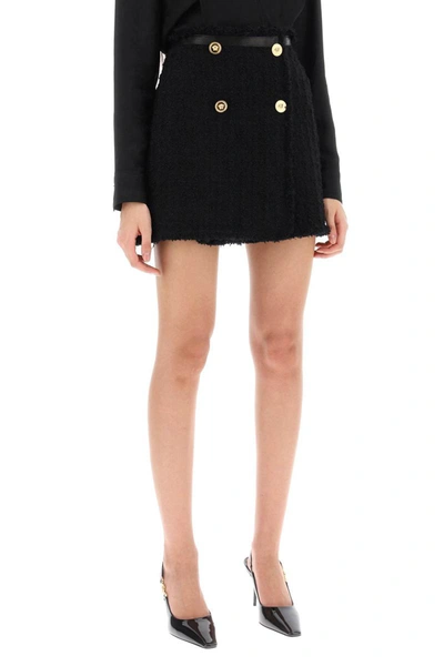 Shop Versace Heritage Mini Skirt In Boucle Tweed In Black