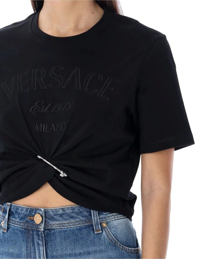 Shop Versace Stamp Crop T-shirt In Black