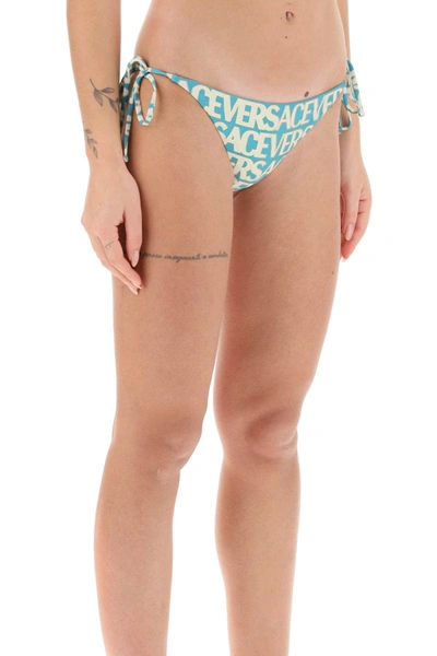 Shop Versace Allover Bikini Bottom In Blue