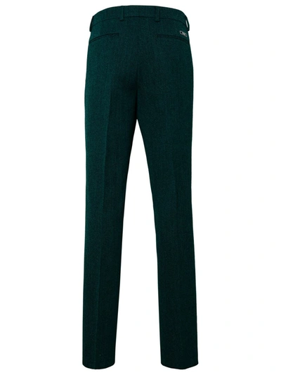 Shop Versace Virgin Wool Petrol Pants In Green