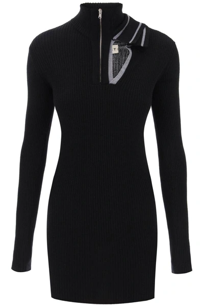 Shop Y/project Y Project Double Neckline Merino Mini Dress In Black