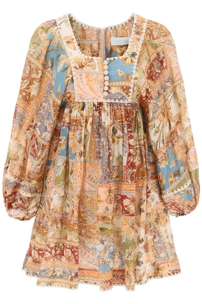 Shop Zimmermann Chintz Billow Mini Dress In Multicolor