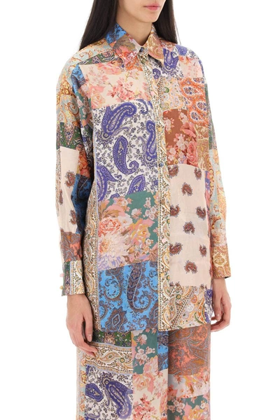 Shop Zimmermann Devi Manstyle Silk Shirt In Multicolor