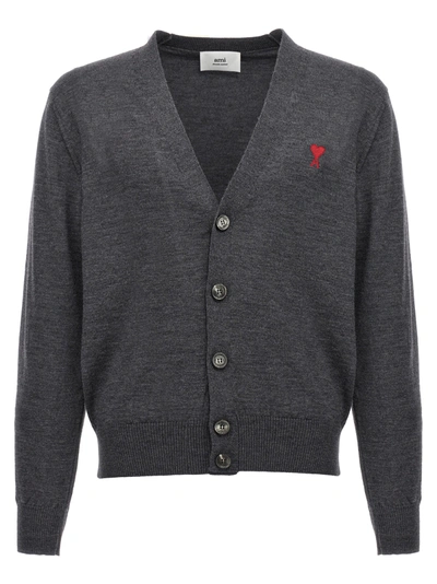 Shop Ami Alexandre Mattiussi Ami De Coeur Sweater, Cardigans Gray