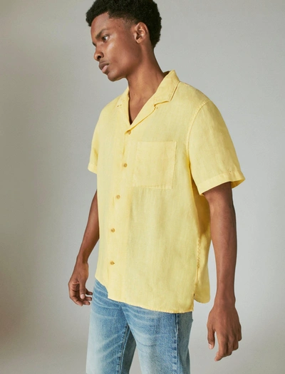 Shop Lucky Brand Men's Hemp Camp Collar Short Sleeve Shirt In Yellow