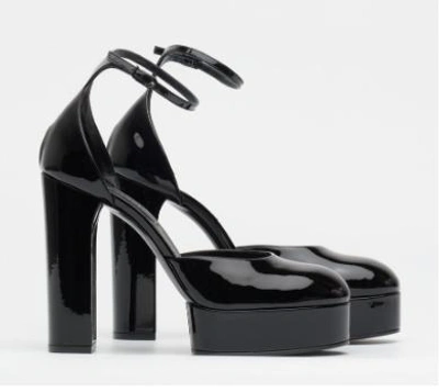 Casadei Black Patent Leather Pumps With Platform In Tiffany/nero