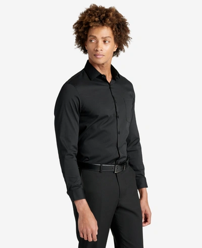 Shop Kenneth Cole Slim Fit  Sustinable Stretch Collar Solid Dress Shirt In Black