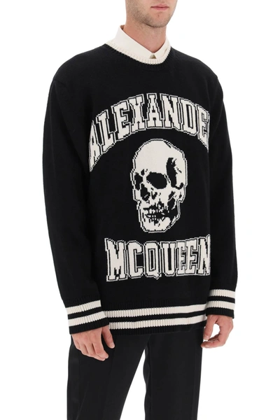 Shop Alexander Mcqueen Varsity Sweater With Skull Motif Men In Black