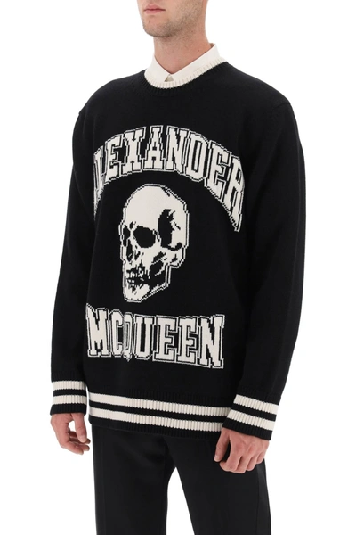 Shop Alexander Mcqueen Varsity Sweater With Skull Motif Men In Black